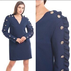 MSGM Navy Cocktail Dress 40 Small Gold Button Stud Italian Sailor Fun NEW $1,100